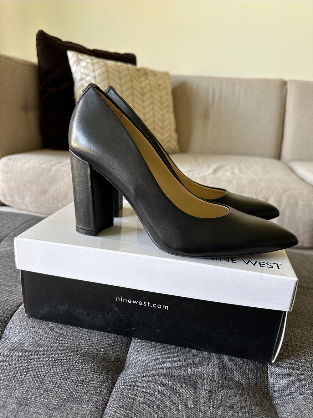 Nine West Black Pointed-Toe Block Heel Pumps